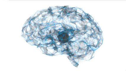 Digital data and network connection of human brain isolated on black background. Artificial intelligence conceptual image	