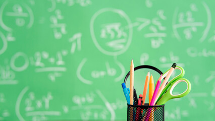 School books and pencils on desk, education concept