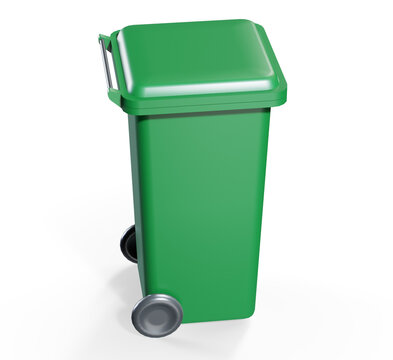 Recycling bin with recycling symbol 3d render
