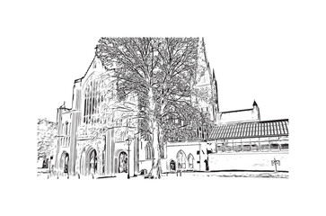 Building view with landmark of Norwich is a city in England. Hand drawn sketch illustration in vector