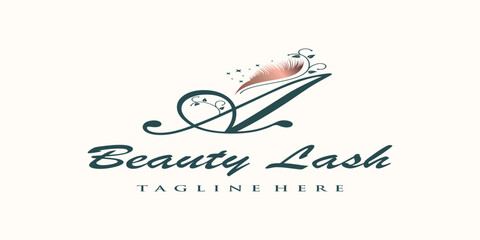 Beauty eyelash logo with letter h concept design premium vector