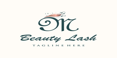 Beauty eyelash logo with letter m concept design premium vector