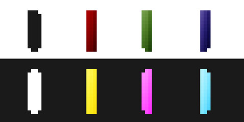 Set Long luminescence fluorescent energy saving lamp icon isolated on black and white background. Vector