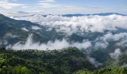 Jeemi Village which is near to birbas town on the hill slope at 1,488 Mt, Himalayas, Nepal HDR processed.