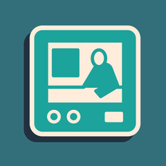 Green Television report icon isolated on green background. TV news. Long shadow style. Vector