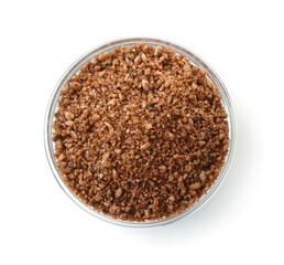 Top view of fish feed in glass bowl