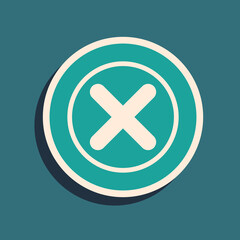 Fototapeta premium Green X Mark, Cross in circle icon isolated on green background. Check cross mark icon. Long shadow style. Vector