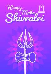 Fototapeta na wymiar Happy Shivaratri. Lilac Postcard for the religious holiday of Hinduism. Large trident of Shiva.