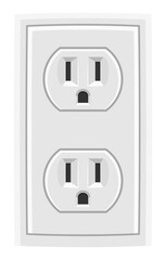 White double american electric socket, isolated, realistic illustration.