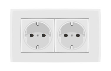 White double european electric socket, isolated, realistic illustration.