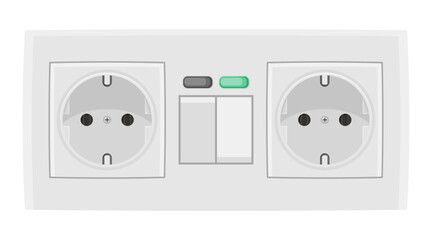 European white electrical outlet with switches and indicator.
In on and off position.
Isolated, realistic illustration.