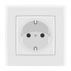 White single european electric socket, isolated, realistic illustration.