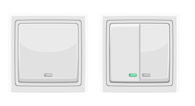 Modern light switches with indicator.
White double and single switch, in on and off position.
Isolated, realistic illustration.