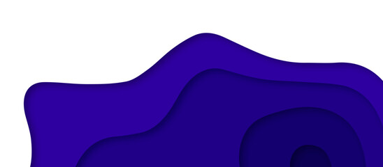 Abstract blue paper cut multi-layer banner with 3D abstract background and blue waves layers. Abstract dark blue paper cut realistic texture with wavy pattern decoration on white.