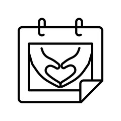 Calendar icon with heart hand gesture. icon related to charity, affection, love. Line icon style. Simple design editable