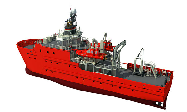 Rescue Ship 3D rendering vessel on white background