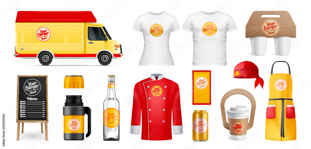 Sticker Realistic Fast Food Mockup Set