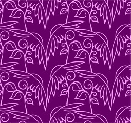 seamless floral pattern of pink contour flowers on a purple background, texture, repeat pattern, design