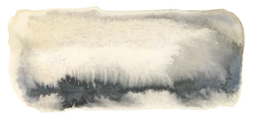 Deurstickers Abstract watercolor and acrylic flow blot smear brushstroke painting. Black, beige grunge landscape color canvas monotype texture horizontal background. © Liliia