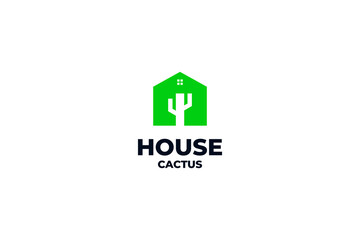 Flat house with cactus logo design vector illustration idea