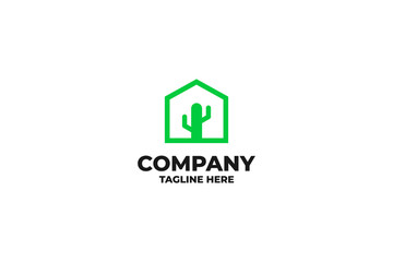Flat house with cactus logo design vector illustration idea