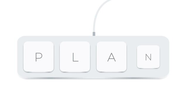 Plan word written with computer buttons over white background