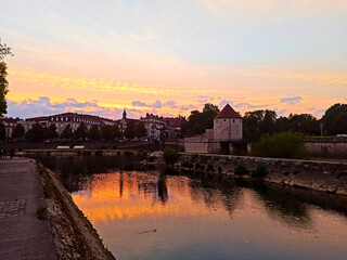 Besançon, August 2022 - Visit the beautiful city of Besançon at dusk with a sunset	