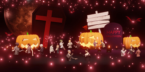 Metaverse Avatars Halloween Party Social Networks People & Events Social Connect Metaverse 3D Illustrations