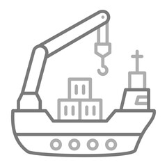 Cargo Ship Greyscale Line Icon