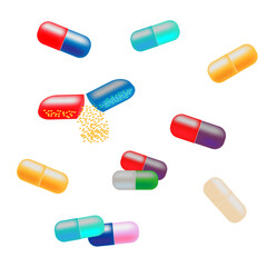 medical capsules in different colors