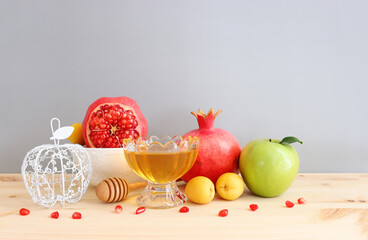 Rosh hashanah (jewish New Year holiday) concept. Traditional symbols