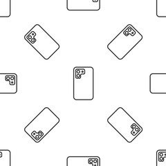 Grey line Smartphone, mobile phone icon isolated seamless pattern on white background. Vector