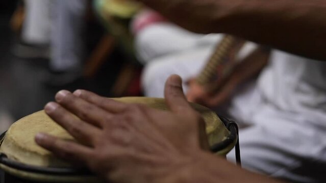 Percussion musical instrument Atabaque played in Capoeira 