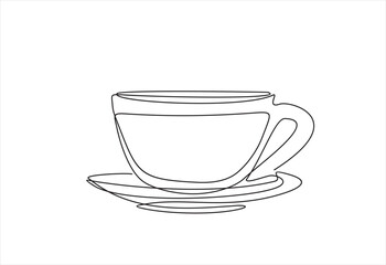 Continuous one single line drawing of Cup of tea