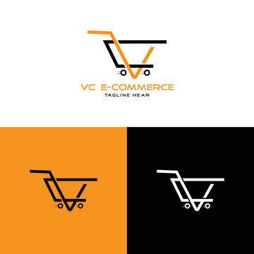 VC  E-commerce logo or CV  modern logo, golden, creative, minimal, icon, letter, initials, and monogram logo design. free vector file