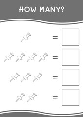 How many of Push pin, game for children. Vector illustration, printable worksheet