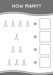 How many of Scissor, game for children. Vector illustration, printable worksheet