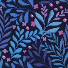 Floral vector seamless pattern. Delicate botanical wallpaper. Repeatable background with leaves.