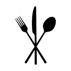 Fork, spoon and knife icon. Crossed cutlery silhouette. Silverware symbol. Vector illustration.