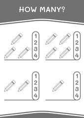 How many of Pencil, game for children. Vector illustration, printable worksheet