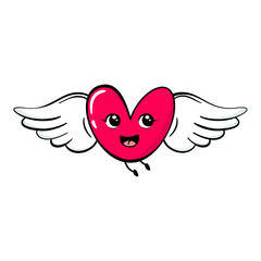 Cute cartoon heart face. Kawaii character. Vector illustartion.