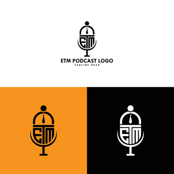 ETM podcast logo or etm modern logo, creative, minimal, icon, letter, initials, and monogram logo design. free vector file