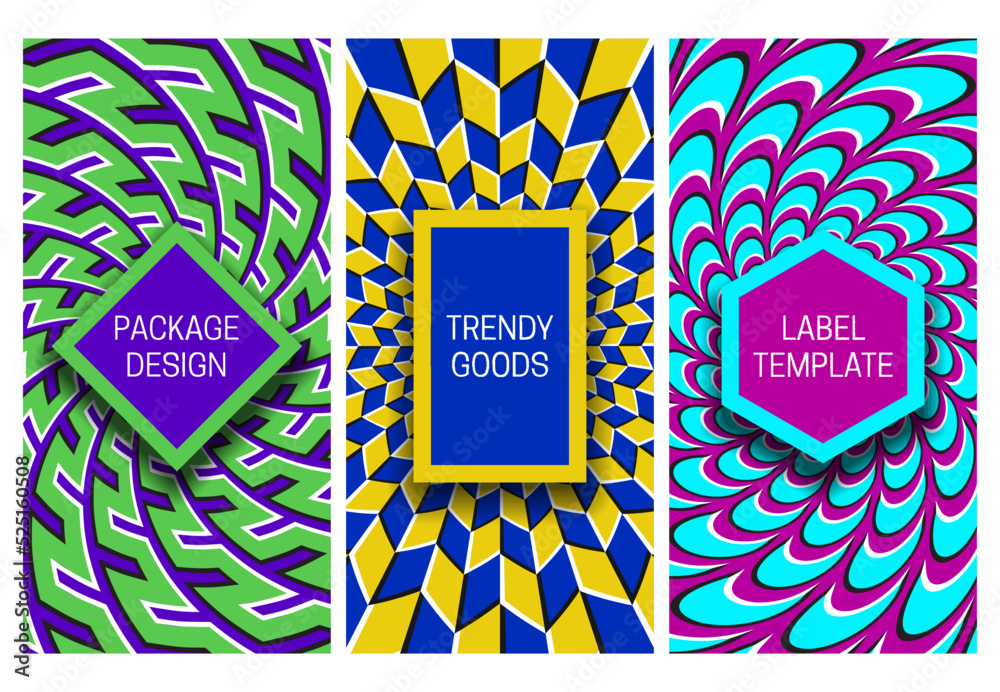 Canvas Prints set of packaging design with optical illusion psychedelic backgrounds. hypnotic backdrop with frames