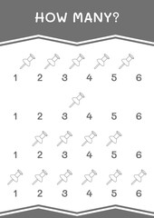 How many of Push pin, game for children. Vector illustration, printable worksheet