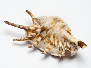 Seashell  - spider conch (Lambis lambis), isolated on white background, exotic sea shel with spikes, beige with a brown pattern