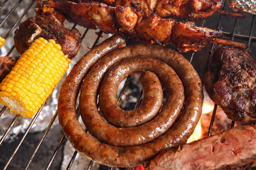 South African braai. Braai including boerewors sausage, lamb chops and chicken kebabs. Including...