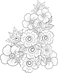 Hand drawn abstract Flower zentangle art easy sketches with decorative doodle outline design for adult coloring pages
