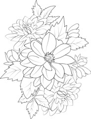 Flowers branch of dahlia flower Hand drawing  vector illustration Vintage design elements bouquet floral natural collection

