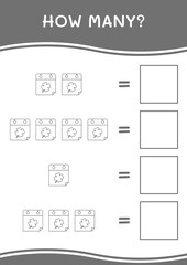 How many of Calender, game for children. Vector illustration, printable worksheet