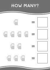 Obraz premium How many of Beer, game for children. Vector illustration, printable worksheet